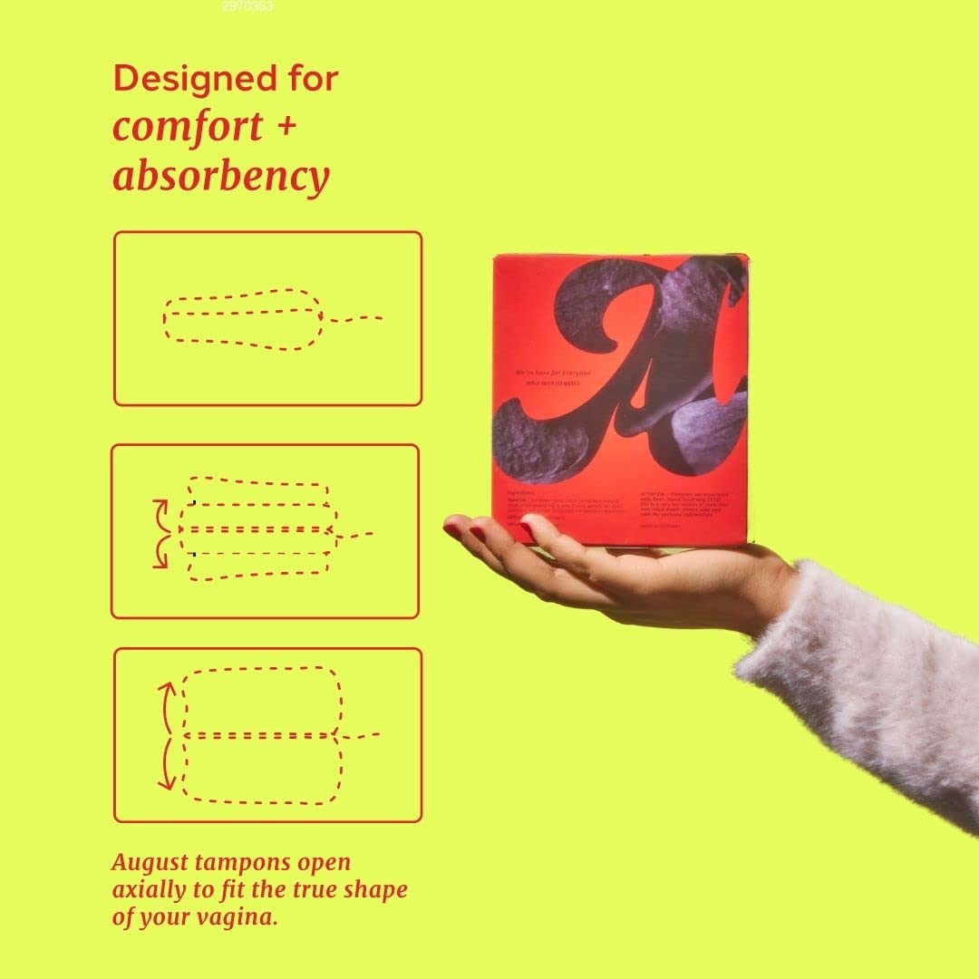 August Organic Cotton Tampons, Super tampons, BPA Free Long Applicators, Non-Toxic Organic August