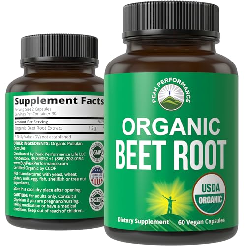 USDA Organic Beet Root Vegan Capsules. Beets Juice Powder Super Food Pills 1200 mg