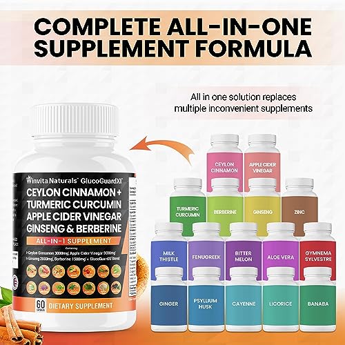 Ceylon Cinnamon 3000mg Apple Cider Vinegar 3000mg Turmeric 2000mg Panax Ginseng Winvita Naturals