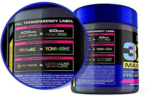 USN 3XT Max Pre-Workout Supplement Drink Mix Powder for Energy, Endurance and Pump, Nitric Oxide, Citrulline, Caffeine, Zero Creatine, Fruit Punch, 6.3493 Oz