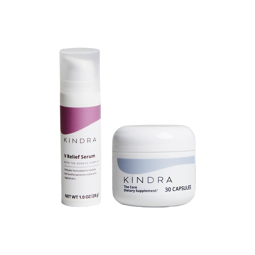 Kindra V Relief Serum & Core Supplement Bundle - Supports Intimate Dryness, Discomfort