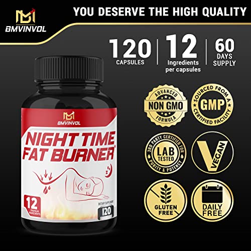 BMVINVOL Night Time Fat Burner 120Capsules, 12-in-1 Powerful Blend of Green Tea BMVINVOL