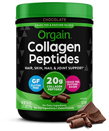 Orgain Hydrolyzed Collagen Powder, 20g Grass Fed Collagen Peptides, Chocolate 