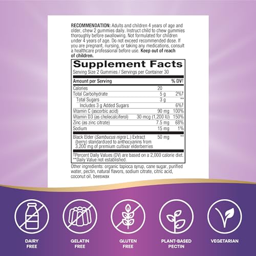 Nature's Way Sambucus Elderberry Immune Gummies, Daily Immune Support Nature's Way