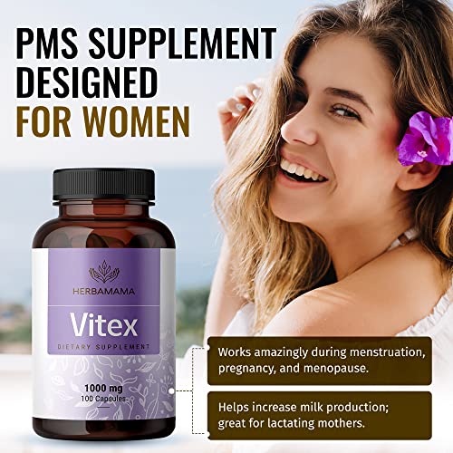 HERBAMAMA Vitex Supplement for Women - Organic Vitex Chasteberry Pills - Vegan Supplements HERBAMAMA
