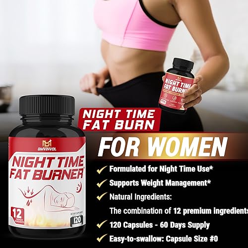 BMVINVOL Night Time Fat Burner 120Capsules, 12-in-1 Powerful Blend of Green Tea BMVINVOL