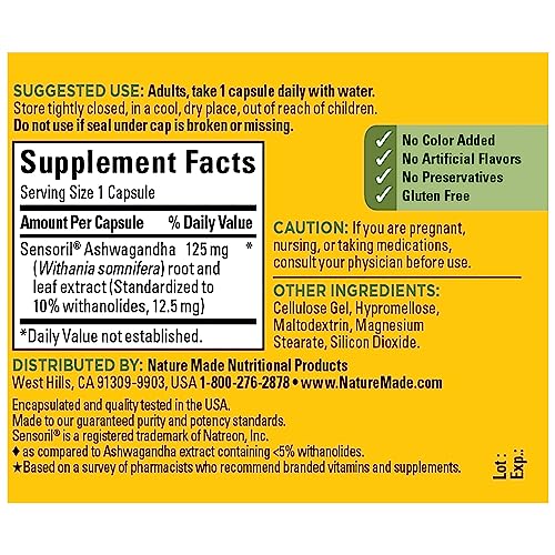 Nature Made Ashwagandha Capsules 125mg for Stress Support, 60 Capsules, 60 Day Supply Nature Made