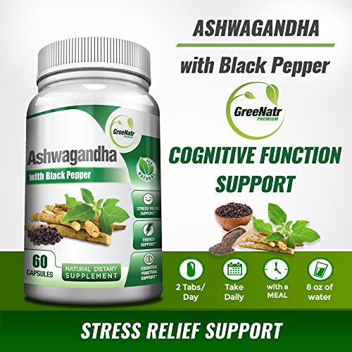 GreeNatr Total Wellness Support with Ashwagandha Capsules with Black Pepper for Enhanced Absorption GreeNatr