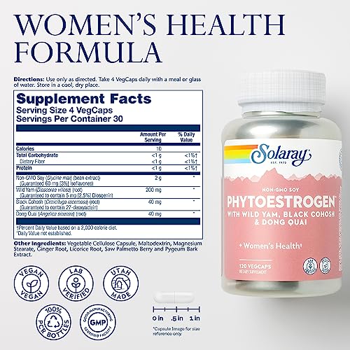 SOLARAY PhytoEstrogen Menopause Supplements - Wild Yam, Black Cohosh, and Dong Quai Estrogen Pills SOLARAY