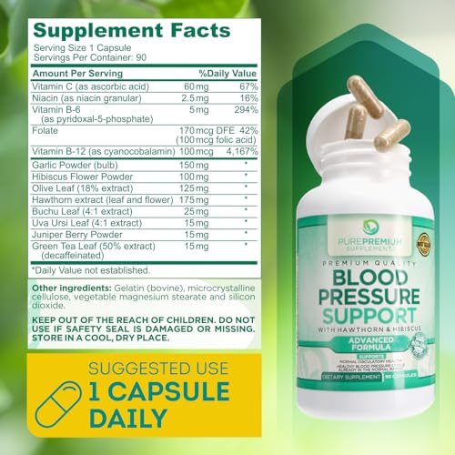 PurePremium Blood Pressure Support Supplement with Hawthorn, Hibiscus & Garlic Extract PurePremium Supplements