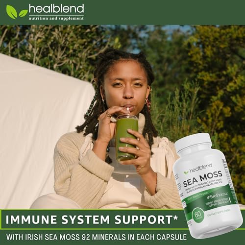 healblend Organic Irish Moss, Bladderwrack, Burdock, & BioPerine - 1405mg with Black Pepper