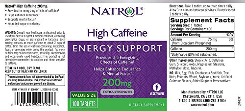 Natrol High Caffeine Tablets, Energy Support, Helps Enhance (Pack of 12)