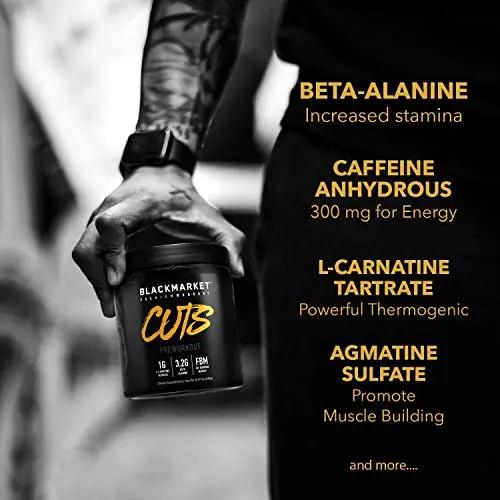 BLACKMARKET CUTS Pre Workout - Flavored Energy Powdered Drink Mix for Men BLACKMARKET