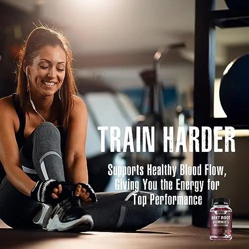 Beet Root Gummies with CoQ10, Energy, and Circulation Support, Pre Workout Nitric Oxide MDA Supplements