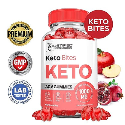 Justified Laboratories Keto Bites Keto ACV Gummies 1000MG Vegan Non GMO with Pomegranate