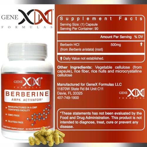 GENEX Berberine HCl 500mg (90 Capsules) | Powerful AMPK Activator, Supports Heart