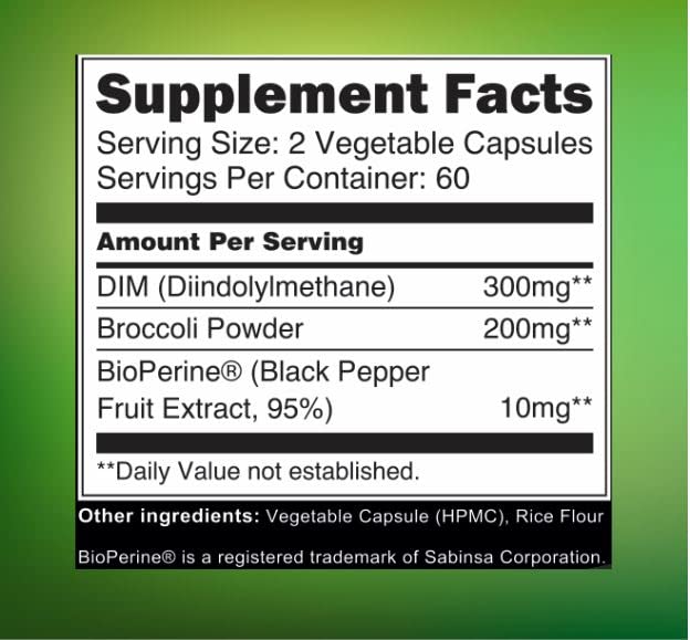 DIM Supplement 300mg with Broccoli 200mg BioPerine 10mg-Hormone and Estrogen Balance Blossom Nature