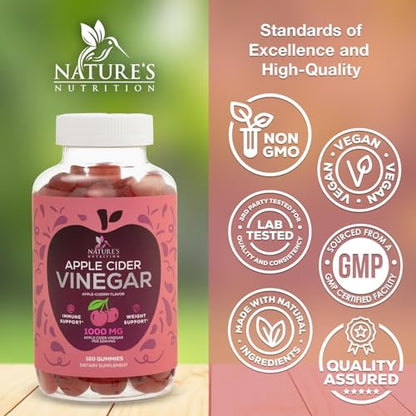 Vegan Apple Cider Vinegar Gummies | Max Strength 1000mg | Gelatin-Free, Vegan, Non-GMO