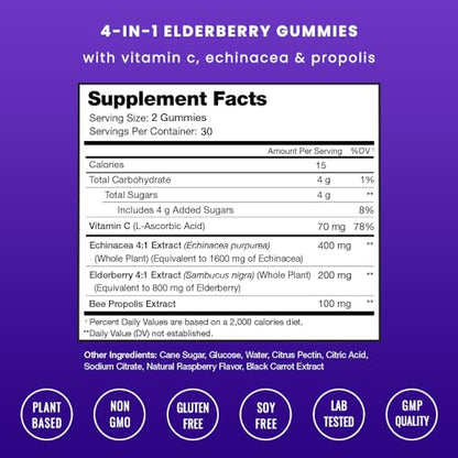 Elderberry Gummies | Sambucus Elderberry Gummies for Adults & Kids | Vitamin C