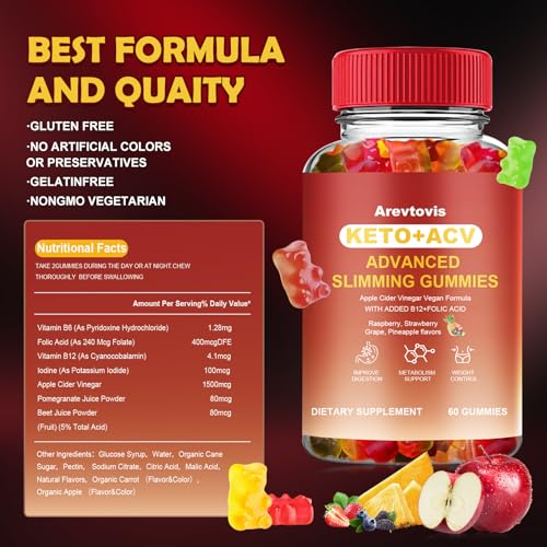 Arevtovis Apple Cider Vinegar Gummies - Boost Energy, Detox & Support Gut Health ACV Arevtovis