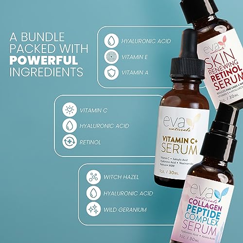 Eva Naturals Anti-Aging Serum Bundle - Vitamin C Serum, Hyaluronic Acid Serum