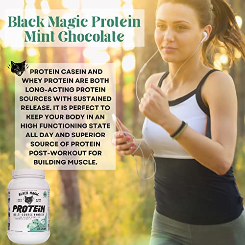 Worldwide Nutrition Bundle, 2 Items: Black Magic Multi-Source Protein Powder - Whey, Egg Albumin Enzymes, Micellar Casein & MCTs - Muscle Mass Gaining - Mint Chocolate Flavor - 2 LB and Keychain