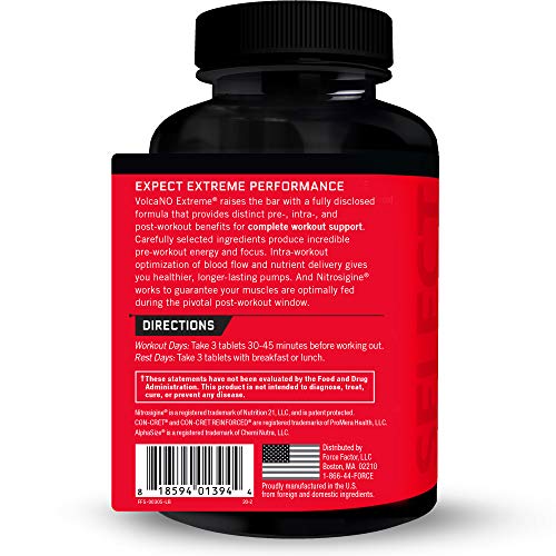 Force Factor Volcano Extreme Pre Workout Nitric Oxide Booster Supplement for Men