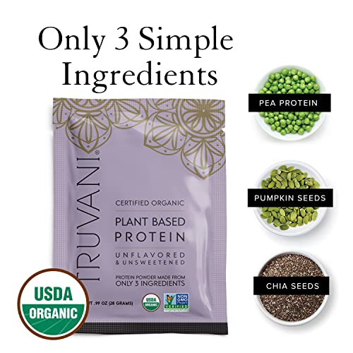 Truvani Organic Vegan Protein Powder Unflavored - 20g of Plant Based Protein, Organic