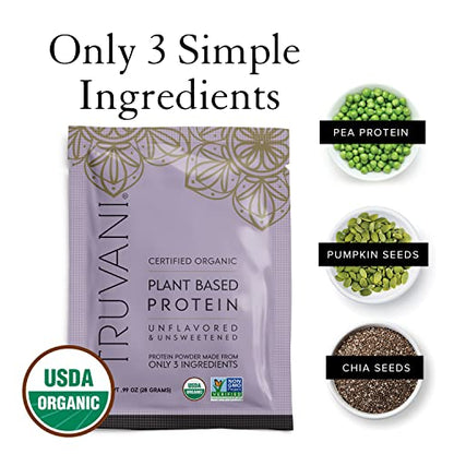 Truvani Organic Vegan Protein Powder Unflavored - 20g of Plant Based Protein, Organic