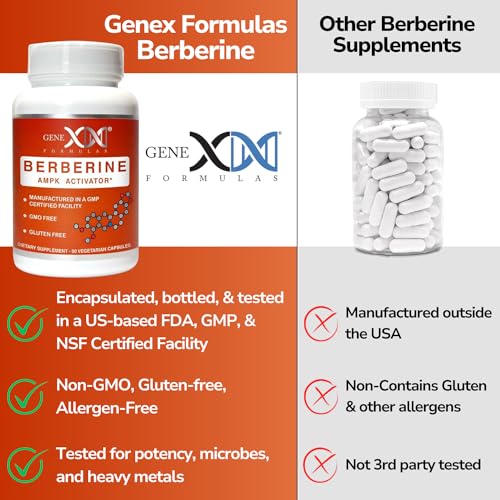 GENEX Berberine HCl 500mg (90 Capsules) | Powerful AMPK Activator, Supports Heart
