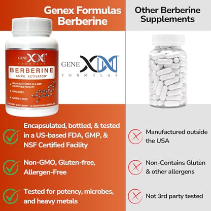 GENEX Berberine HCl 500mg (90 Capsules) | Powerful AMPK Activator, Supports Heart