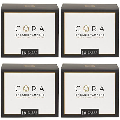 Cora Organic Applicator Tampons | Super Absorbency | 100% Organic Cotton, Unscented, BPA-Free 
