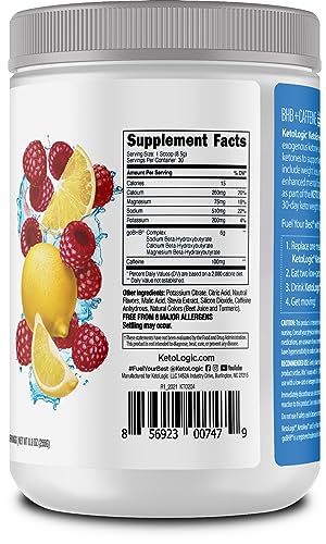 KetoLogic BHB KetoEnergy Exogenous Ketones Powder with Caffeine | Raspberry Lemonade Ketologic