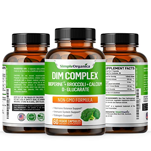Simple Organica DIM Supplement for Women and Men 300mg with BioPerine, Broccoli Simple Organica