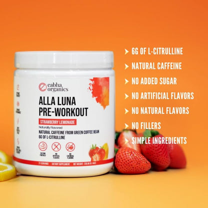 Eabha Organics Alla Luna Pre-Workout - Strawberry Lemonade - to Support Energy, Focus, and Stamina - Increase Blood Flow for a Better Pump - 21-Day Supply - 1 Scoop per Serving