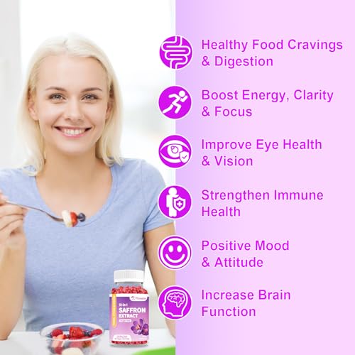 VZOXAINS 2 Pack Saffron Supplement Gummies, Sugar Free Saffron Extract with Magnesium