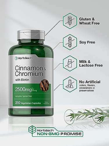 Cinnamon with Chromium Picolinate 2500mg | 250 Capsules | Plus Biotin | Vegetarian Horbäach