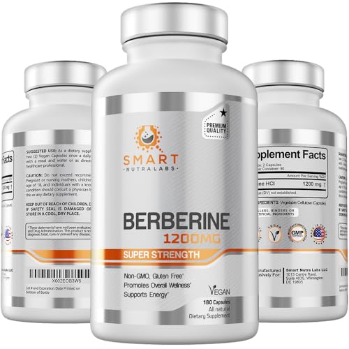 Premium Berberine HCL 1200mg- 180 Vegan Capsules, 100% Pure Berberin