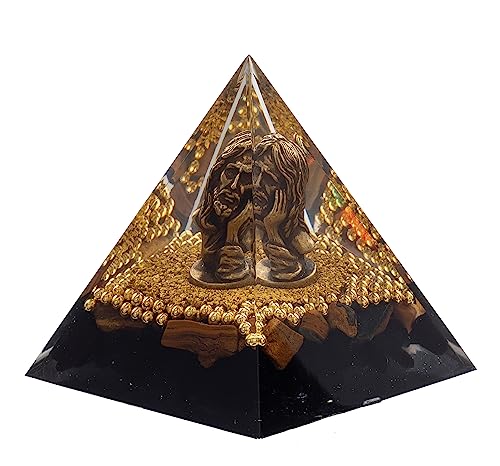FENGSHUI-CAISHEN Mini Jesus Figurine in Healing Crystal Orgone Pyramid - Obsidian Tiger's Eye FENGSHUI-CAISHEN
