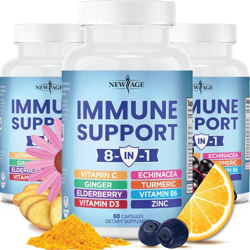 NEW AGE 8 in 1 Immune Support Booster Supplement with Echinacea, Vitamin C and Zinc