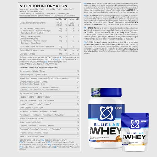 USN Blue Lab Whey Protein Powder: Chocolate Caramel - Whey Protein 2kg - Post-Workout 