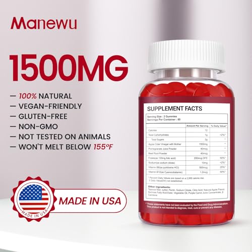 Manewu Keto ACV Gummies Advanced Weight Loss, 1500MG Vegan Low Carb Apple Cider Manewu
