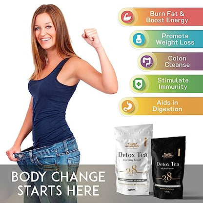 EVERLONG Detox Tea 28 Day Morning Boost Tea and Night Cleanse Tea, Burn Fat and Boost