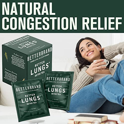 Betterbrand BetterLungs Detox Tea - 15 Herbal Tea Bags - Mullein Leaf, Ginseng, Elderberry