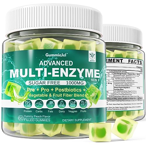 Sugar Free Digestive Enzymes Gummies 1000mg - Break Down Food Quickly - Chewable 