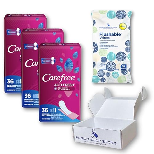 Carefree Liners Extra Long- Pantiliners for Women 36 Count (Pack of 3), Set with Feminine Flushable
