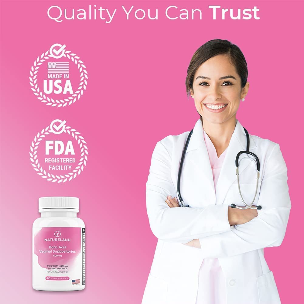 Natureland [40 Count Boric Acid Suppositories 600mg w/ [10 Pack] Vaginal Applicator - Feminine Care Natureland