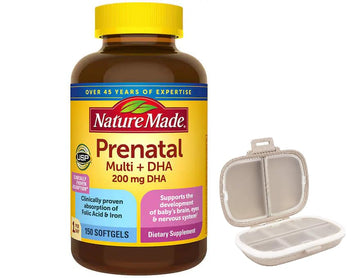 Nature Made Prenatal Multi + DHA, 150 Softgels Bundle with a Travel Pill Organizer,