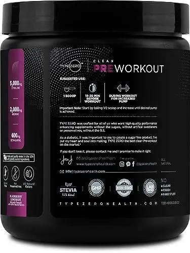Type Zero Clean Pre Workout (11.3 oz | BlackBerry Lemonade) + Beet Root + L-Arginine 