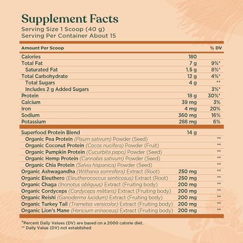 Four Sigmatic Organic Plant-Based Protein Powder Peanut Butter Protein with Lion’s Mane